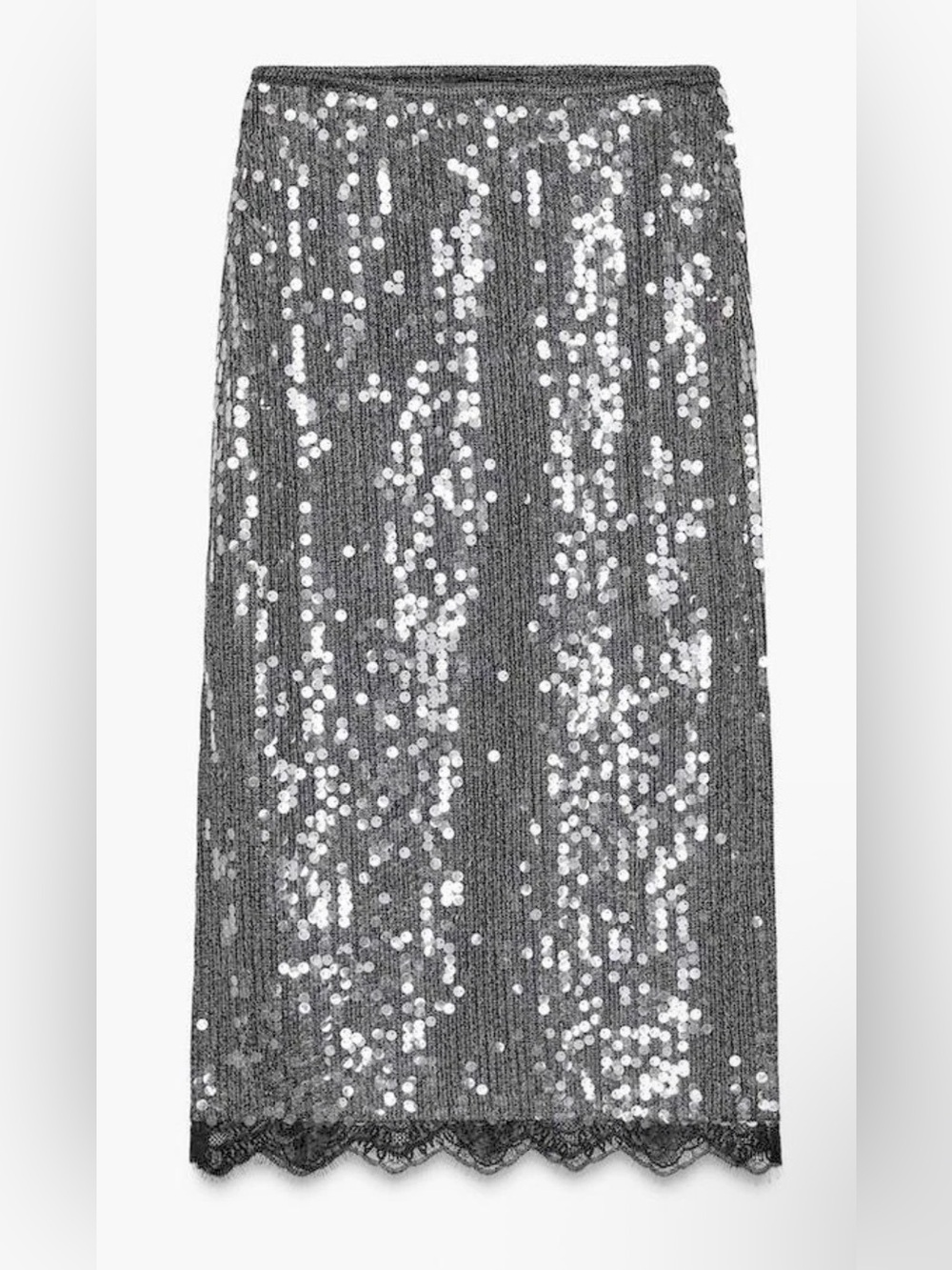 ZARA SILVER SEQUIN LACE SKIRT ZW COLLECTION M